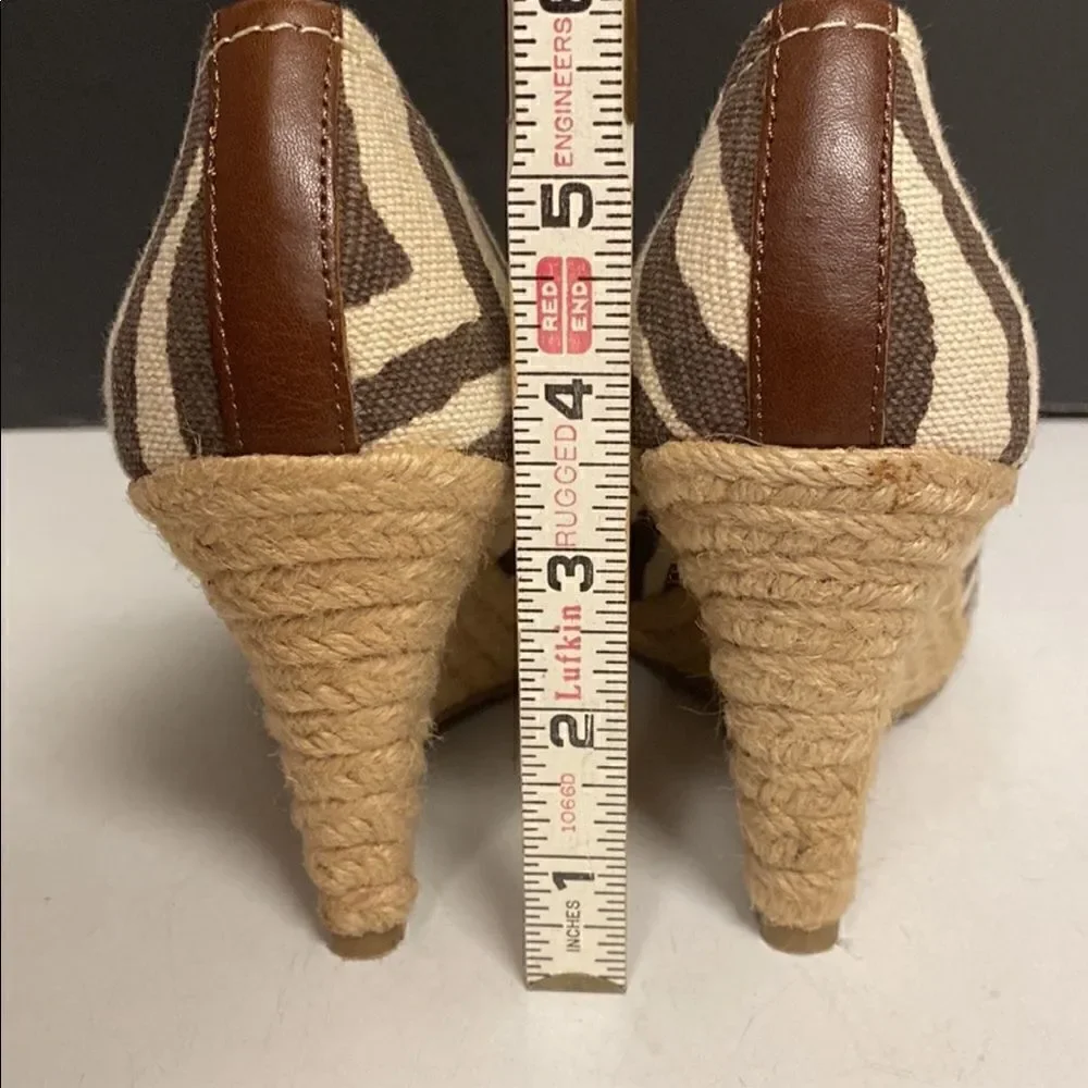 Michael Kors Safari Zebra Print Open Peep Toe Wedges Size 8.5
